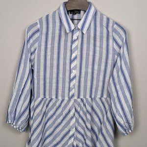 Suzanne Betro Long Sleeve Blouse Button Down, Blue and White, Size XL
